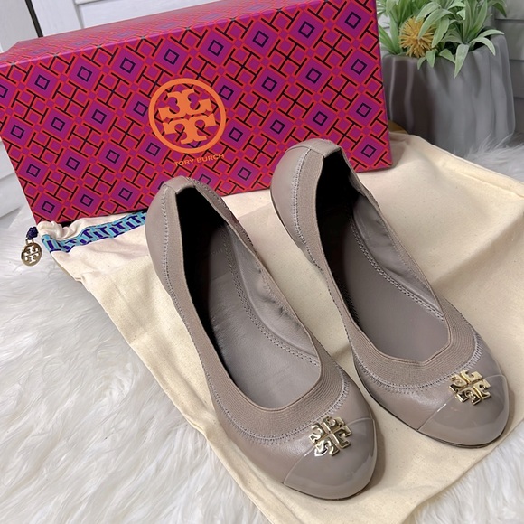 TORY BURCH Jolie Ballet Flats French Gray Casual Box Fall Neutral Size 6 - Picture 1 of 12